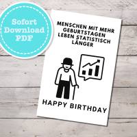 Geburtstagskarte "Statistik zum Geburtstag" als sofort Download PDF mit Umschlag Bild 1