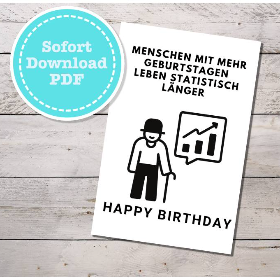 Geburtstagskarte "Statistik zum Geburtstag" als sofort Download PDF mit Umschlag