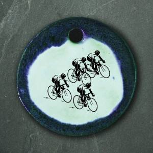 Schöner Keramik Anhänger Radrennen; Fahrrad Fahrradfahrer Rennfahrer, Geschenk, Mitbringsel Bild 1