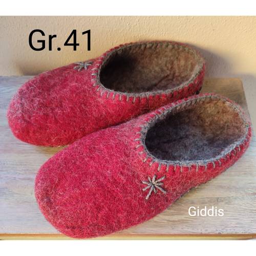 Filzschuhe, Filzpuschen, Hausschuhe dunkelrot, Gr.41