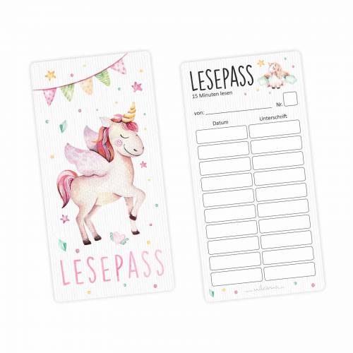 Lesepass Einhorn Lesezeichen zum lesen üben Grundschule