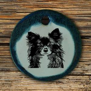 Witziger Keramik Anhänger Spitz. Hundezeichnung Langhaar Hund Schmuck, Kette, Kettenanhänger Geschenk Hundebesitzer Bild 1