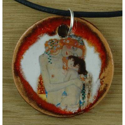 Orgineller Keramik Anhänger mit Detail aus Die 3 Lebensalter von Gustav Klimt. Jugendstil, art nouveau, Kunstdruck, Gemä