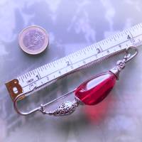 Schalnadel rot silber böhmisches Glas, 10cm lange Kiltnadel mit großem Glasnugget Bild 2