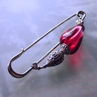 Schalnadel rot silber böhmisches Glas, 10cm lange Kiltnadel mit großem Glasnugget Bild 4