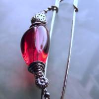 Schalnadel rot silber böhmisches Glas, 10cm lange Kiltnadel mit großem Glasnugget Bild 5