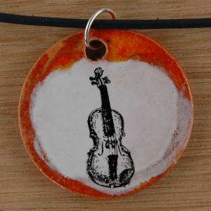 Orgineller Keramik-Anhänger Bass; Geige Musikinstrument Musik Halskette, Geschenk, Souvenir, Herren, Kinder, Damen Amule Bild 1