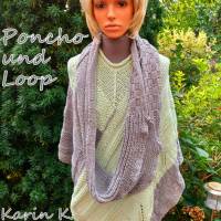 Poncho mit Loop Grau Lindgrün Colorblocking handgestrickt Baumwolle Wolle Lana Grossa Bild 2