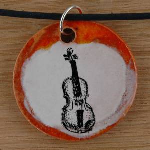 Orgineller Keramik-Anhänger Bass; Musik, handgefertigt, homemade, Halskette, Geschenk, Souvenir, Herren, Kinder, Damen A Bild 1