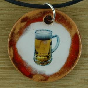 Orgineller Keramik-Anhänger Bier! Alkohol Getränk Party Kneipe Wirt Halskette, Geschenk, Souvenir, Herren, Kinder, Damen Bild 1