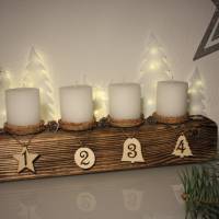 Adventsbalken aus Holz mit weißen Kerzen / Adventskranz / Adventsgesteck / Adventsdeko / Adventsschmuck / Weihnachtsdeko Bild 1