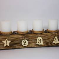 Adventsbalken aus Holz mit weißen Kerzen / Adventskranz / Adventsgesteck / Adventsdeko / Adventsschmuck / Weihnachtsdeko Bild 2