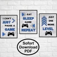 3 Poster mit PlayStation Controller für Gamer in Größe A4, Sofort Download PDF Bild 1