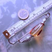 Herbst Schalnadel Bernstein-farben silber böhmisches Glas, 10cm lange Kiltnadel mit großem Glasnugget Bild 2
