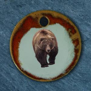 Orgineller Keramik Anhänger mit einem Bär; Wald, Grizzly, Braunbär, Bärenjunges, Tier, Schmuck, Kette Bild 1