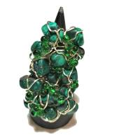 Ring Malachit grün 50 x 430 MIllimeter große freeform Boho handgemacht wirework silberfarben Bild 3