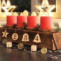 Adventsbalken aus Holz mit roten Kerzen / Adventskranz / Adventsgesteck / Adventsdeko / Adventsschmuck / Weihnachtsdeko Bild 1
