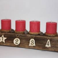 Adventsbalken aus Holz mit roten Kerzen / Adventskranz / Adventsgesteck / Adventsdeko / Adventsschmuck / Weihnachtsdeko Bild 2