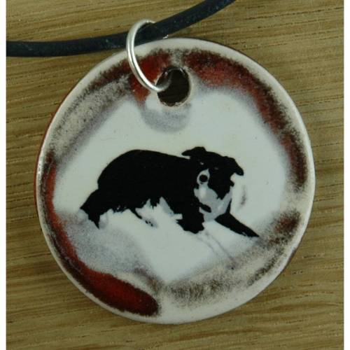 Orgineller Keramik Anhänger mit einem Border Collie Hund Schmuck, handgefertigt, homemade, Halskette, Geschenk, Herren,