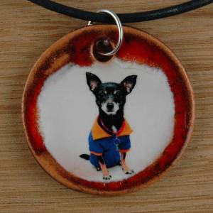 Orgineller Keramik Anhänger mit einem süßen Hund, Schmuck, handgefertigt, homemade, Halskette, Geschenk, Herren, Kinder, Bild 1