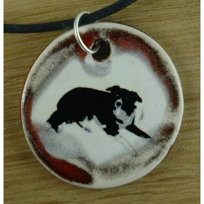 Orgineller Keramik Anhänger mit einem Border Collie; Hund, Schmuck, handgefertigt, homemade, Halskette, Geschenk, Herren