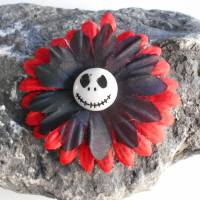 Einzelstück Haargummi  Skull  Blume Stoff Totenkopf rot schwarz Bild 1