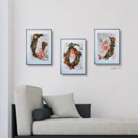 Modernes 3-teiliges Set  Acrylbilder aus der Serie Balance, ungerahmt, abstrakt,Orange und Braun, Wandkunst Bild 1