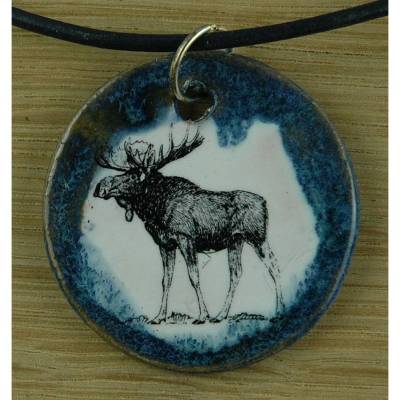 Orgineller Keramik Anhänger Elch; Hirsch Reh Tier Jäger Förster Kanada Geschenk, Kette, Schmuck, Herren, Kinder, Damen,