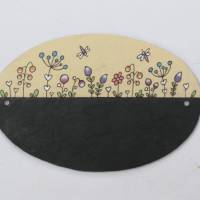 Schiefertürschild oval handbemalt Blumenwiese Wunschname personalisiert, Familienschild Schiefer, Schieferschild bunt Bild 3