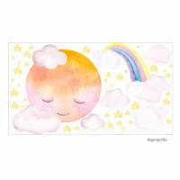 193 Wandtattoo Vollmond mit Wolke - Aquarell Regenbogen, Sterne - in 6 versch. Größen erhältlich Sticker Aufkleber Bild 1
