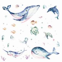 205 Wandtattoo Meerestiere Aquarell - Wal Delfin Schildkröten - in 6 versch. Größen erhältlich Bild 1