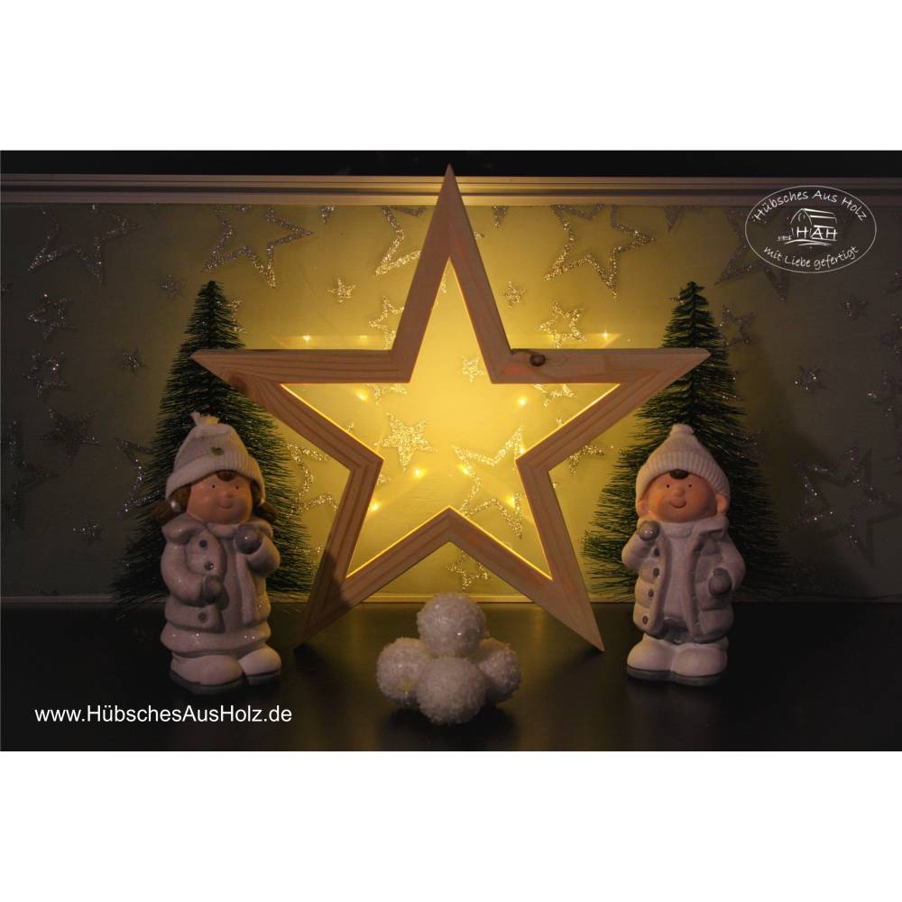 Weihnachtsstern aus Holz mit LED-Lichterkette / Stern / Holzstern / Weihnachtsdeko / Holzdeko / Weihnachten Bild 1