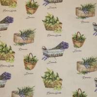 12,60 EUR/m Stoff Baumwolle Patricia Meyer - Provence Lavendel & Kräuter auf naturweiß, Landhausstil Bild 1