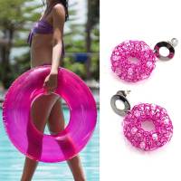 Ohrringe: gestrickter Donut-/Ring aus pinkfarbenem Kupferdraht mit glitzernden Glasschliffperlen Bild 6