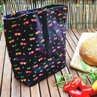 Lunchbag Snackbeutel Brotzeitbeutel - waschbar mit Klettverschluss - Schwarz mit Kirschen Bild 3