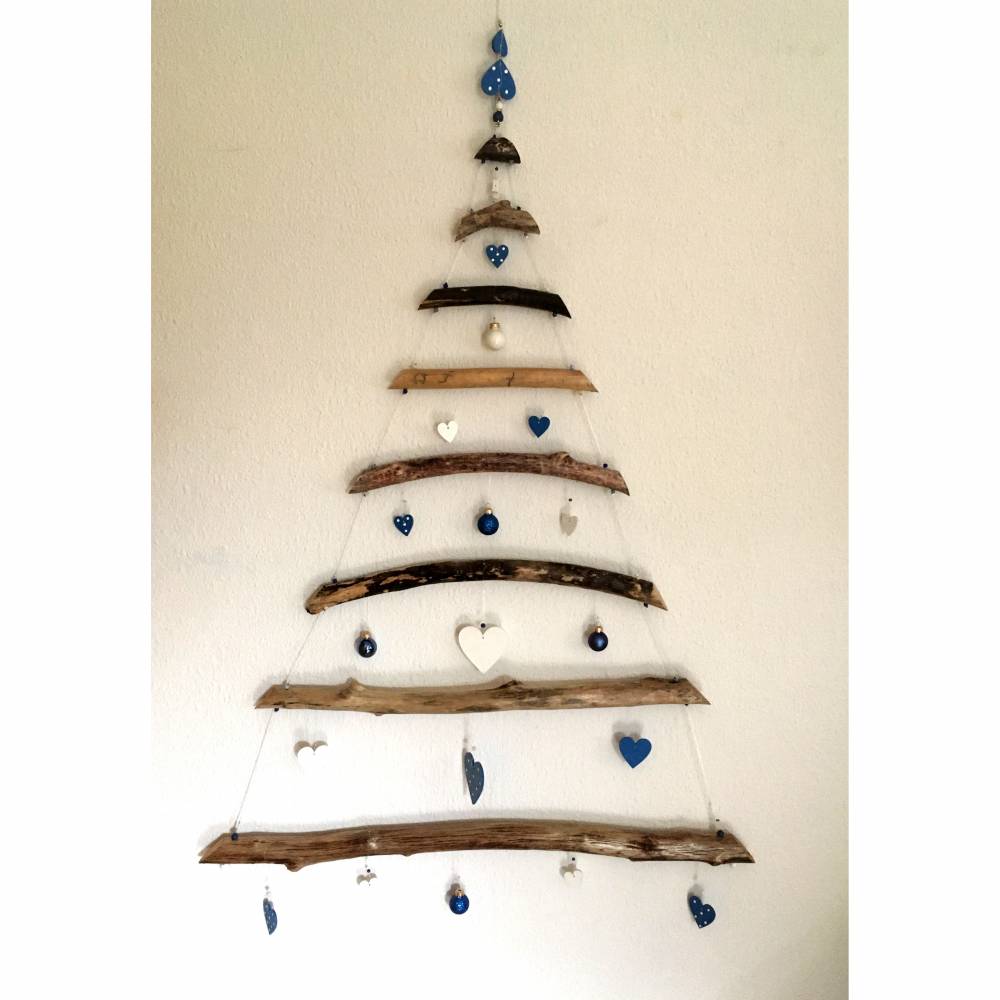Weihnachtsbaum aus Treibholz, mit Deko aus Glas und Holz, 96 cm hoch Bild 1