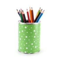 Stiftebecher Sterne grün/weiß inkl. 12 Dreikant Buntstiften Kinder Stifteköcher Stiftehalter Schreibtisch Organizer Bild 1