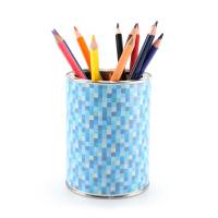 Stiftebecher Pixel blau inkl. 12 Dreikant Buntstiften Kinder Stifteköcher Stiftehalter Schreibtisch Organizer Bild 1