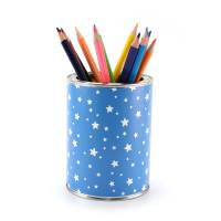 Stiftebecher Sterne blau/weiß inkl. 12 Dreikant Buntstiften Kinder Stifteköcher Stiftehalter Schreibtisch Organizer Bild 1