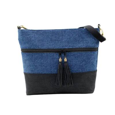 Umhängetasche aus Jeans und Kunstleder, Schultertasche im Upcycling, Jeanstasche