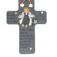 Schutzengelkreuz Junge mit Regenbogen Taufkreuz, Kinderkreuz Geschenk zur Taufe / Geburt Bild 2