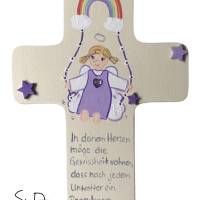 Schutzengelkreuz Mädchen  mit Regenbogen Taufkreuz, Kinderkreuz Geschenk zur Taufe / Geburt Bild 1