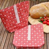 Lunchbag Snackbeutel Brotzeitbeutel - waschbar mit Klettverschluss - Rot mit Retro Blumen Bild 1