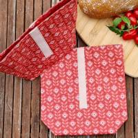 Lunchbag Snackbeutel Brotzeitbeutel - waschbar mit Klettverschluss - Rot mit Retro Blumen Bild 5
