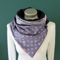Wickelschal Rosen grau pink Knopfschal Fleece warmer Schal mit Knopf Patchwork Bild 2