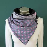 Wickelschal Rosen grau pink Knopfschal Fleece warmer Schal mit Knopf Patchwork Bild 4