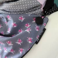 Wickelschal Rosen grau pink Knopfschal Fleece warmer Schal mit Knopf Patchwork Bild 6