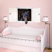 126 Wandtattoo Pferd schwarz Pferdekopf im Fenster mit Fensterläden - in 6 Größen - wunderschöne Kinderzimmer Sticker Bild 3