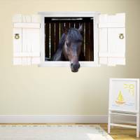 126 Wandtattoo Pferd schwarz Pferdekopf im Fenster mit Fensterläden - in 6 Größen - wunderschöne Kinderzimmer Sticker Bild 5