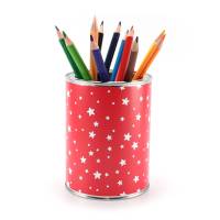 Stiftebecher Sterne rot/weiß inkl. 12 Dreikant Buntstiften Kinder Stifteköcher Stiftehalter Schreibtisch Organizer Bild 1